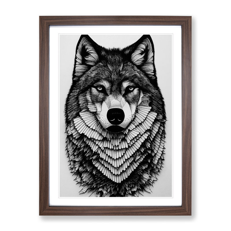 Monochrome Wolf No.2 - Framed Print, 64cm H x 46cm W, Walnut