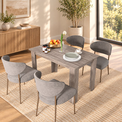 Mid-Century Modern Rectangular 47.44" Dining Table for 4-6 People with Wood Effect, Light Gray Kitchen Table