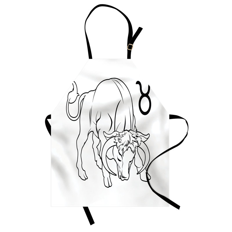 East Urban Home Zodiac Taurus Apron, Cooking Gardening, Adult Size, Black and White