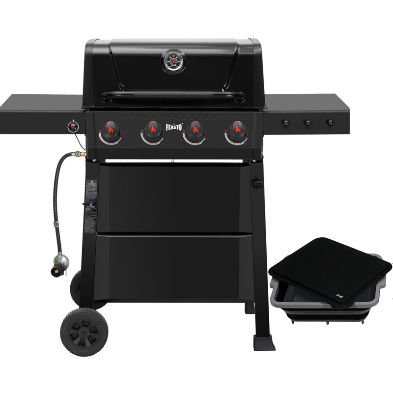 Barbecue au propane à 4 brûleurs avec cuve de préparation pour barbecue pliable Feasto