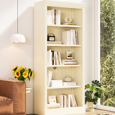 5 - Tier Solid Wood Bookcase With Three Color Lighting And Dump Kit, Adjustable Shelves For Flexible Home Storage Options, Beige + Yellow Shelf Shelving, Workspace, Finish