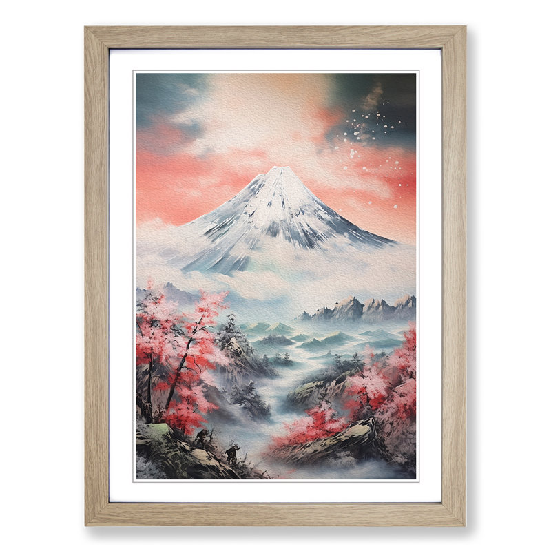 Japanese Mountains Action Painting - Framed Print, Oak Framed, 64cm H x 46cm W x 2cm D