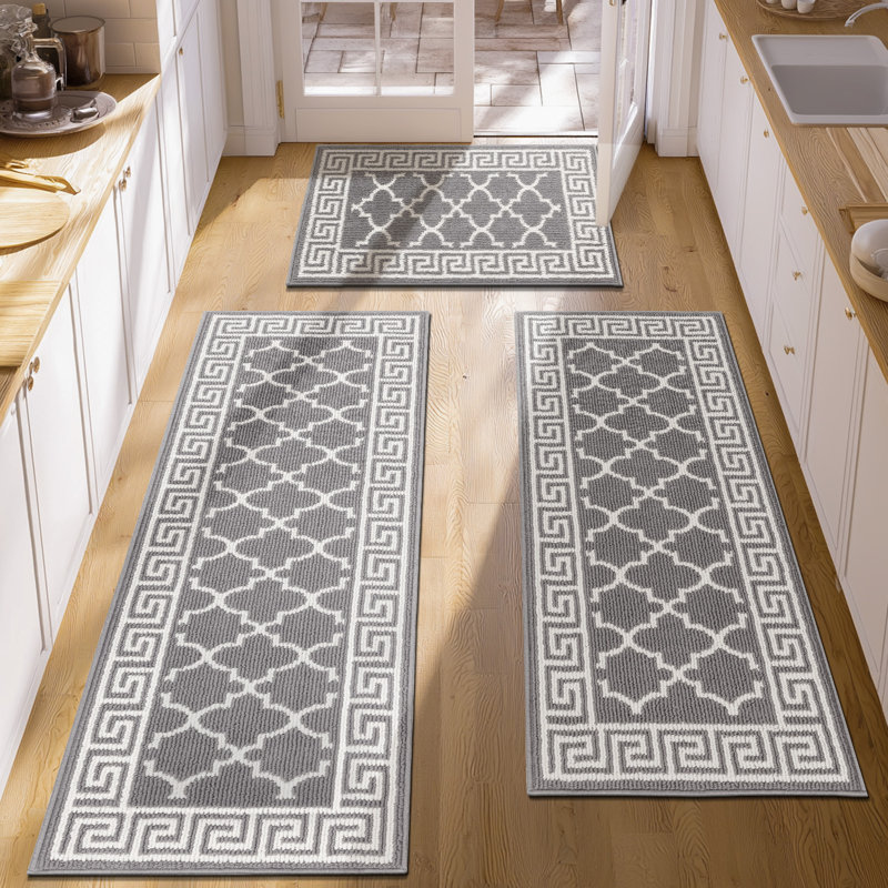 Ensemble de 3 tapis de cuisine résistants aux taches, Gris