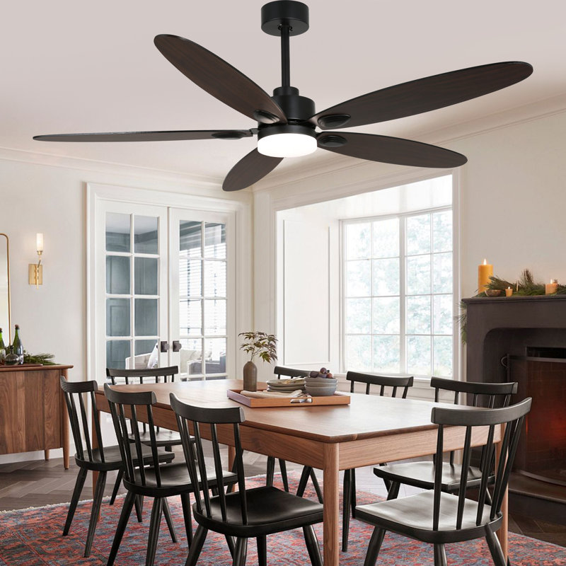 Ventilateur de plafond noir d'intérieur moderne de 60 pouces avec lumières et télécommande, ventilateur de plafond à moteur à courant continu 6 vitesses Farmhouse