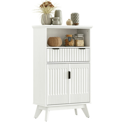  23" Fluted Accent Cabinet with Drawer and Doors, Small Storage Cabinet with Adjustable Shelf and Solid Wood Legs for Entryway, Living Room, Bathroom & Apartment