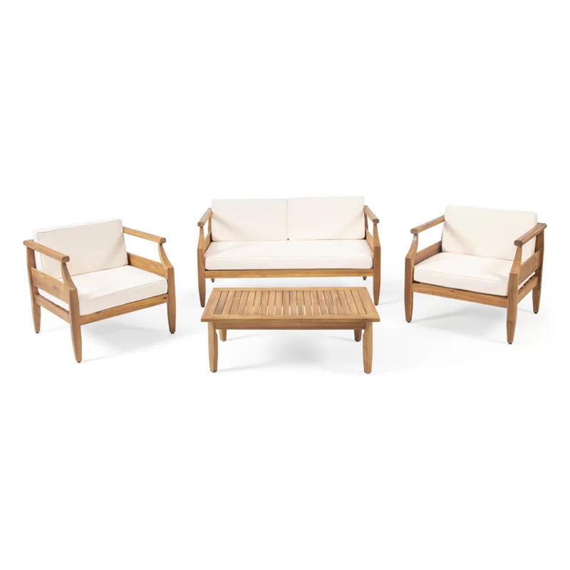 Ensemble de causeuse et table basse et fauteuil club d'extérieur Mid-Century 4 pièces