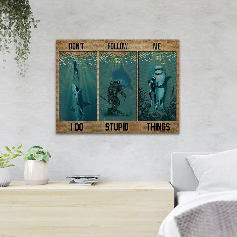 " A Diver And Shark ", 11" H x 14" W x 2" D