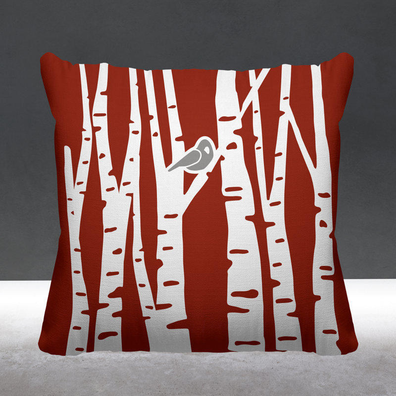 Coussin intérieur / extérieur Birch Tree Autumn / Fall, 19 po x 19 po, Rouge, Carré