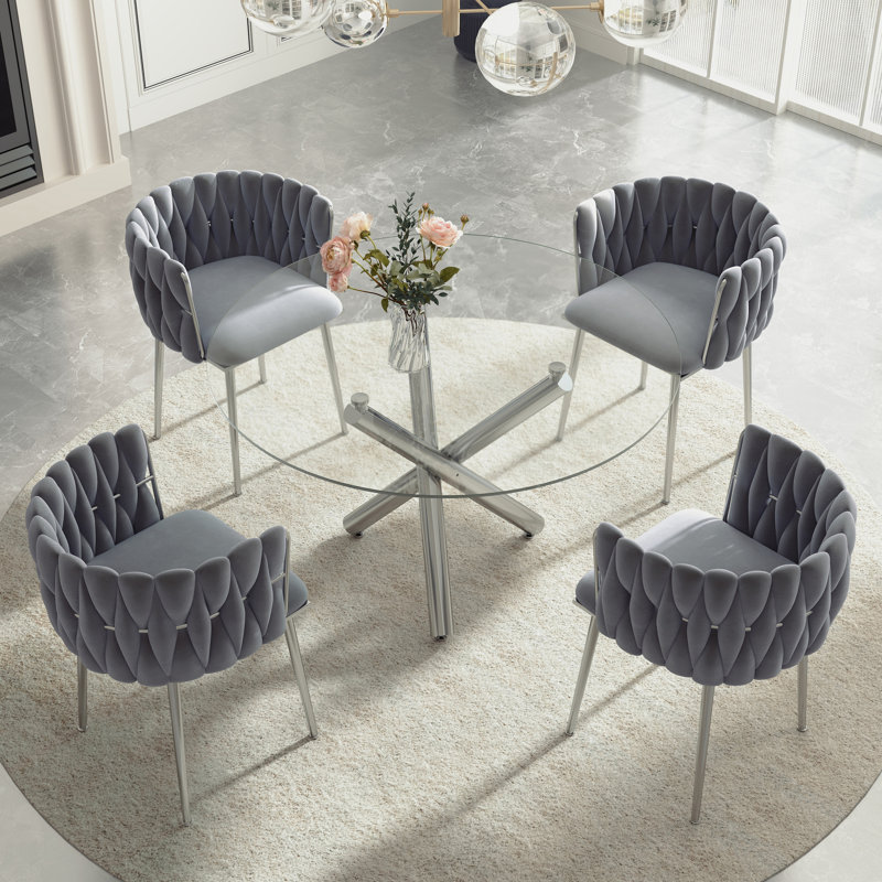 Ensemble de salle à manger Raykwan, H 29,5 po x L 47,24 po x l 47,24 po, Gris, Argent