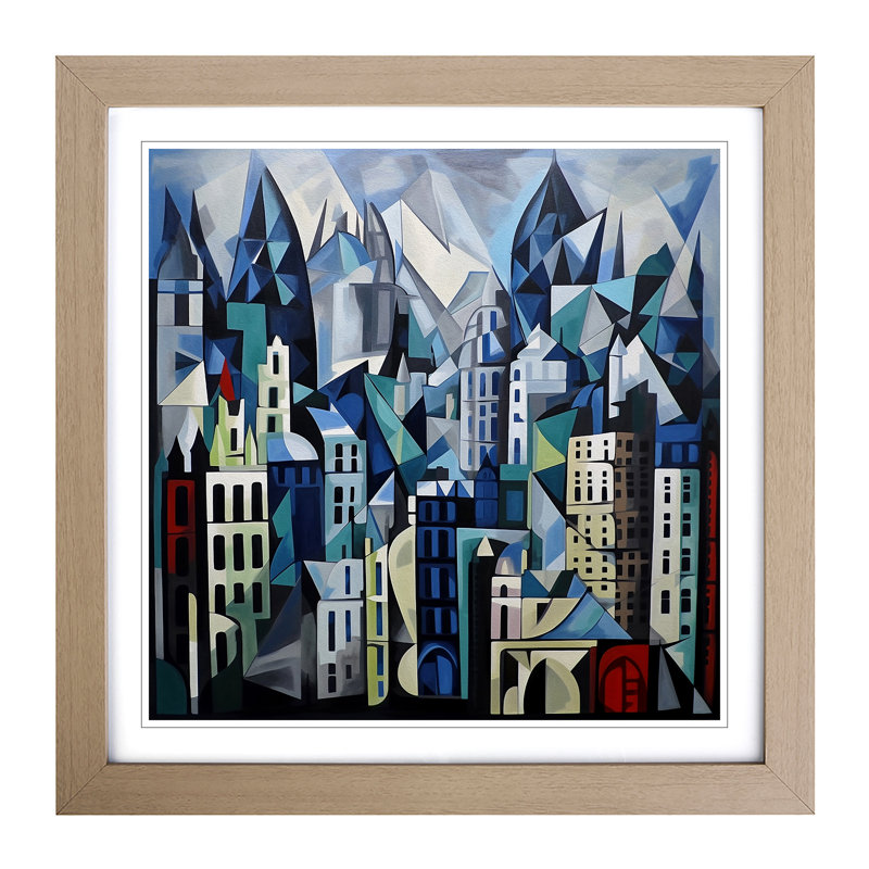 City Of London Cubism No.1 - Single Picture Frame Print on Wood, Oak
