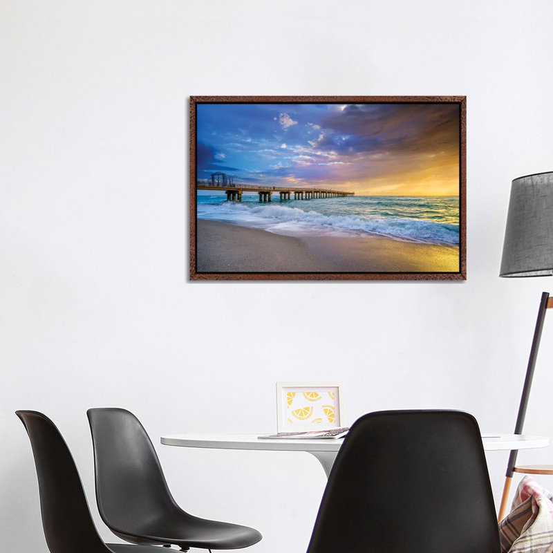 Powerful Sunrise With Pier, Miami South Florida 1 Piece Wall Art on Canvas, 101.6 cm H x 66.04 cm W