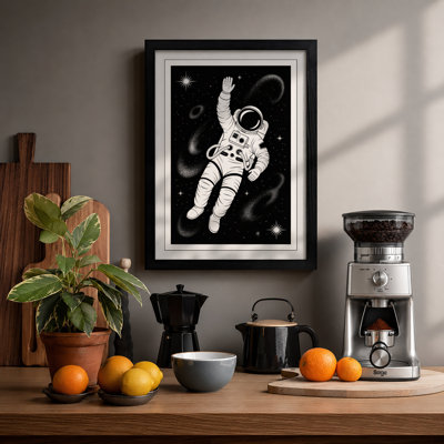 Astronaut in Space Minimalist - Framed Print