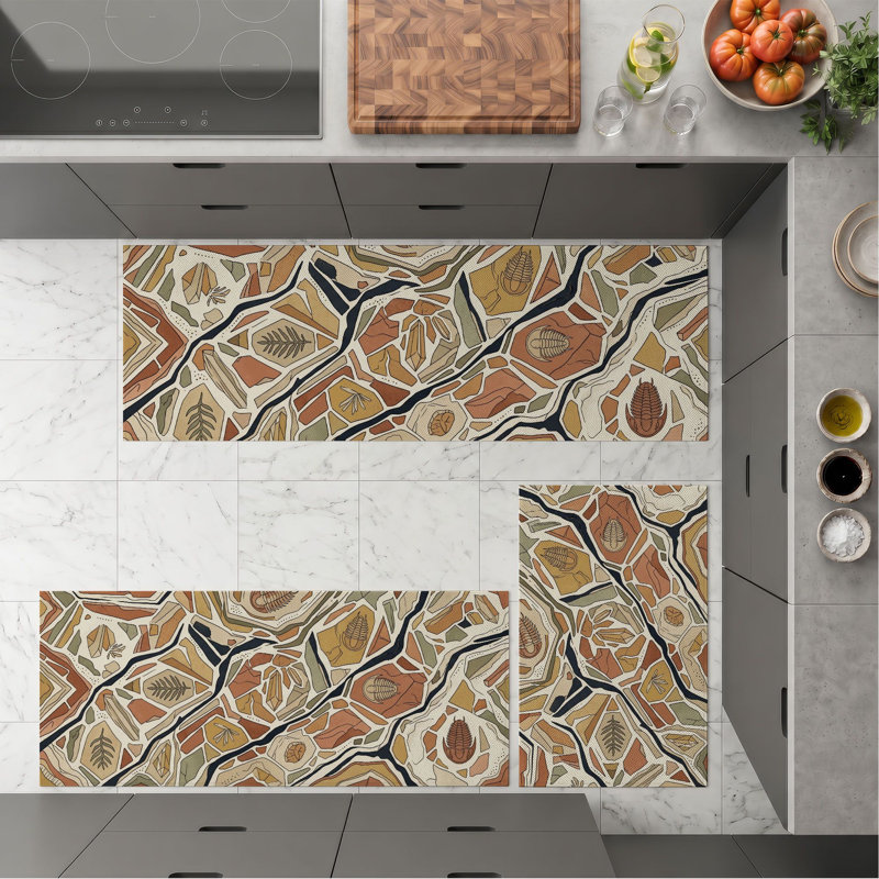Abstract Botanical Non-Slip Washable Kitchen Mats