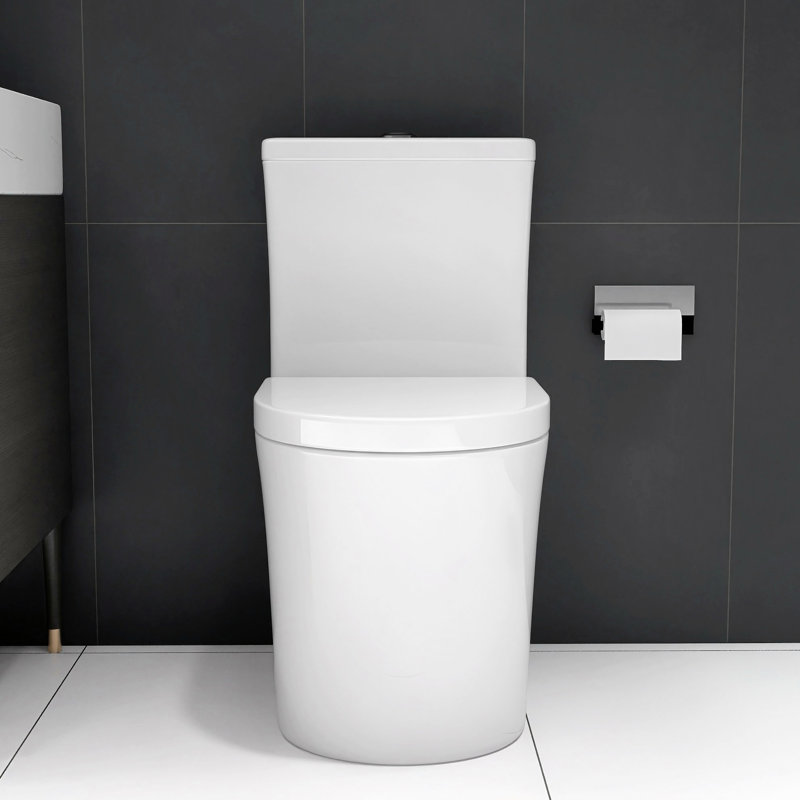 Toilette compacte moderne avec double chasse - 23 po de profondeur courte pour petite salle de bain, porcelaine blanche, conception ultra-silencieuse, facile à nettoyer, grande chasse d'eau blanche, incontournable, installation silencieuse et siège, installation
