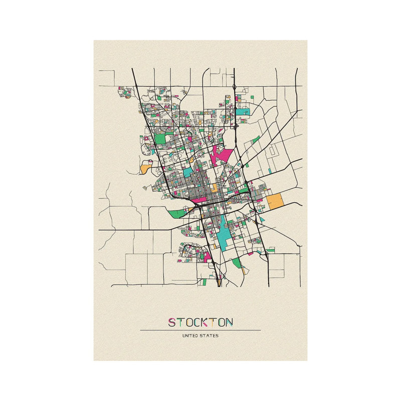 Stockton, California Map by Ayse Deniz Akerman - Wrapped Canvas Gallery-Wrapped Canvas Giclée, 30.48 cm H x 45.72 cm W