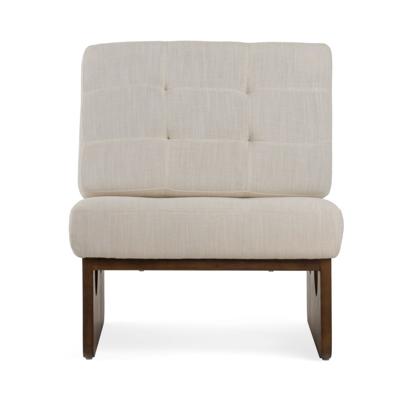 27 Inch Accent Chair, Cushioned Tufted Back, Open Panel Frame, Beige, Brown