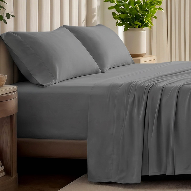 Ensemble de draps en coton biologique Ivy Union, Gris, Ensemble de drap pour lit très grand avec drap-ho