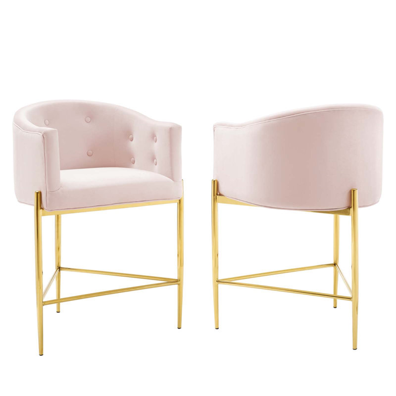 Savour Tufted Performance Velvet Counter Stool, Pink, Bar Stool (29” Seat Height)