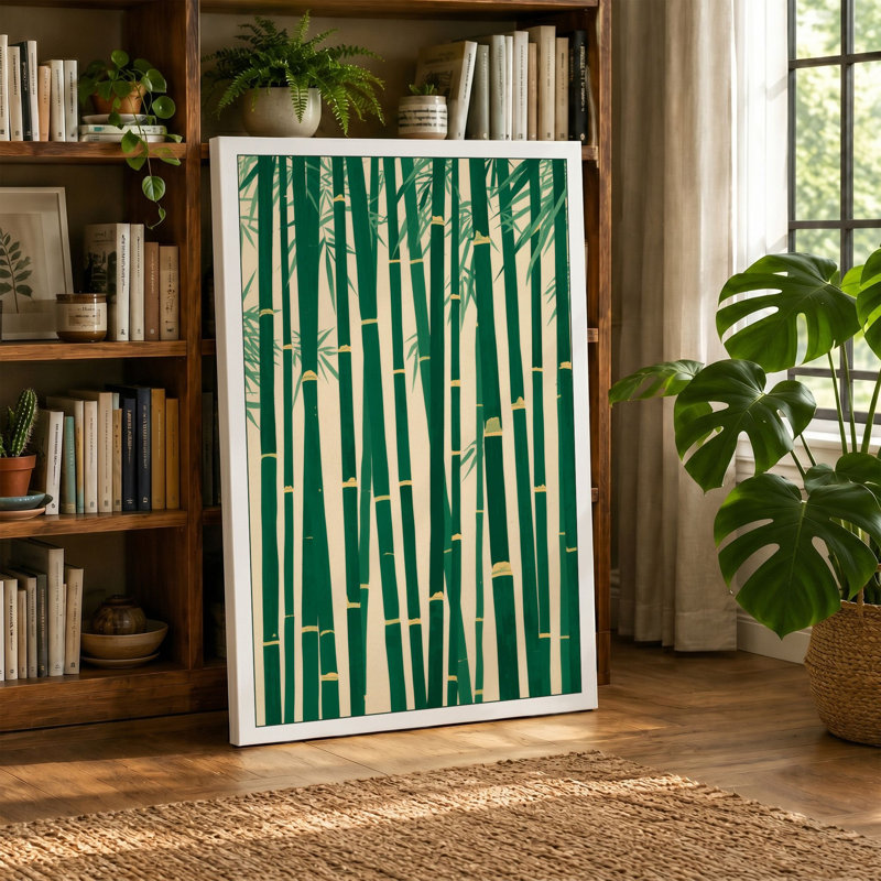 Bamboo Grove Botanical - Wrapped Canvas, 24x16 - 61.0 x 40.6 cm, Taupe Border