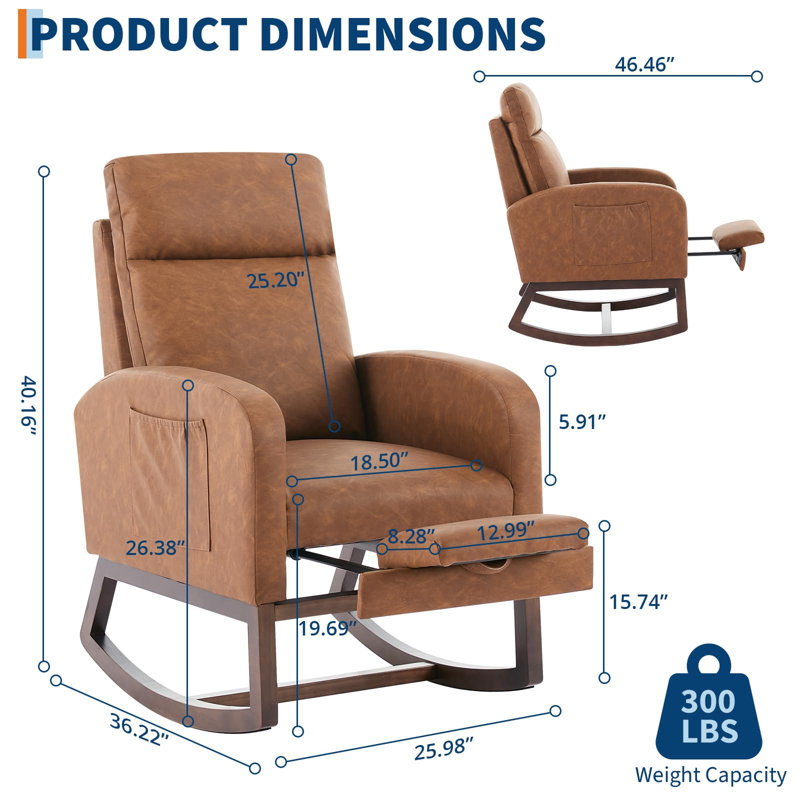 Solid Wood Rocking Chair, Brown, Brown