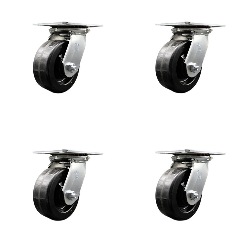 5 Inch Heavy Duty Phenolic Caster Set with Ball Bearings Set of 4 Service Caster