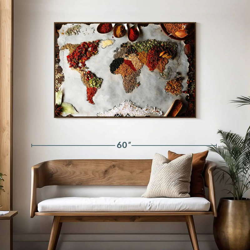Épices du monde, 46 po x 31 po, Cadre flottant en noyer