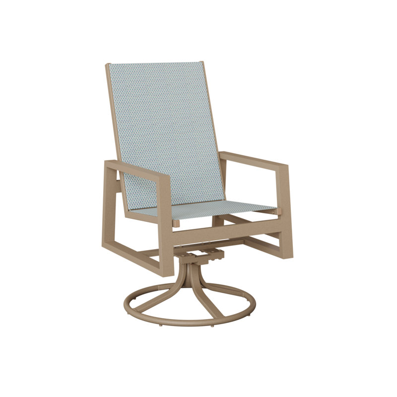 Berlin Gardens Vida Sling High Back Swivel Rocker Dining Chair, Oak Wood Vein, Interlock Calypso