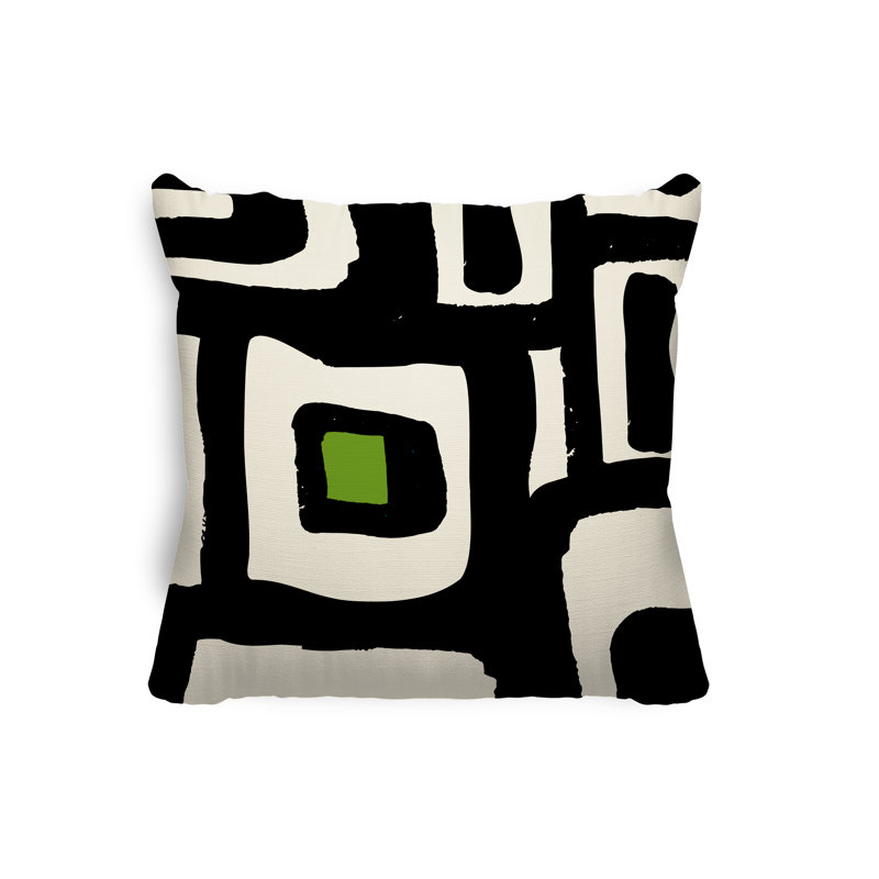 Coussin intérieur / extérieur en polyester filé Banksy, 15 po x 15 po, Chartreuse / blanc cassé
