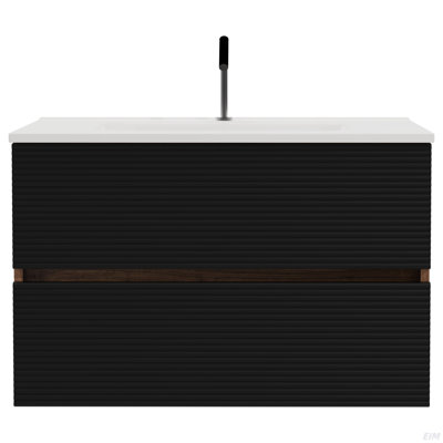 Meuble-lavabo mural blanc neige mat avec lavabo en céramique intégré avec trop-plein, grand meuble-lavabo flottant de rangement pour salle de bain moderne, pré-assemblé