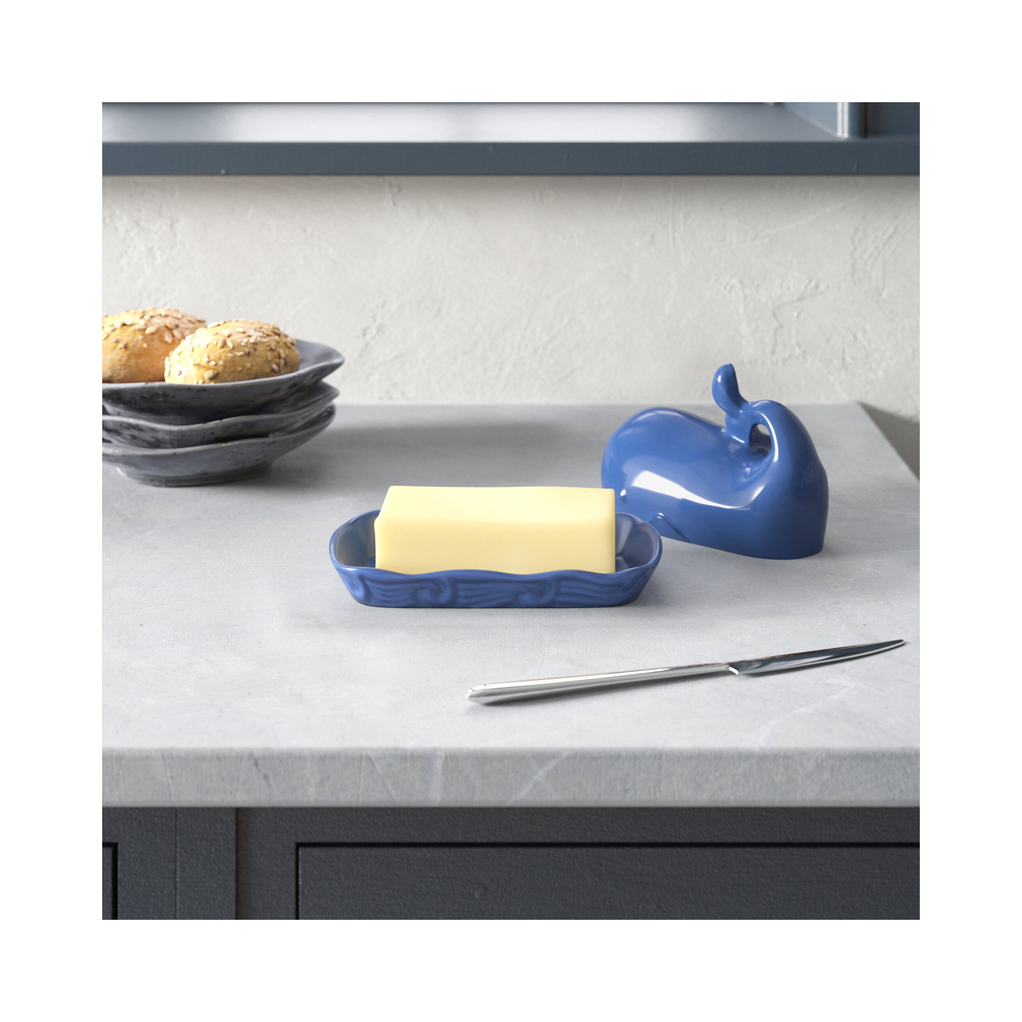 Leonida Novelty Ceramic Butter Dish, Navy Blue