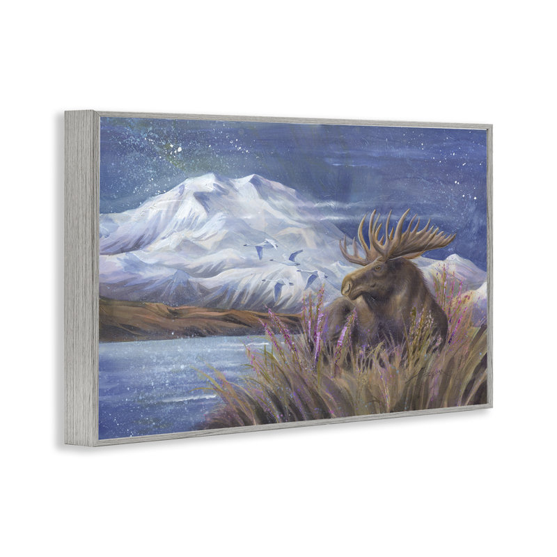 Orignal et montagne blanche enneigée, estampe numérique, design par Jody Bergsma, H 12 po x l 18 po