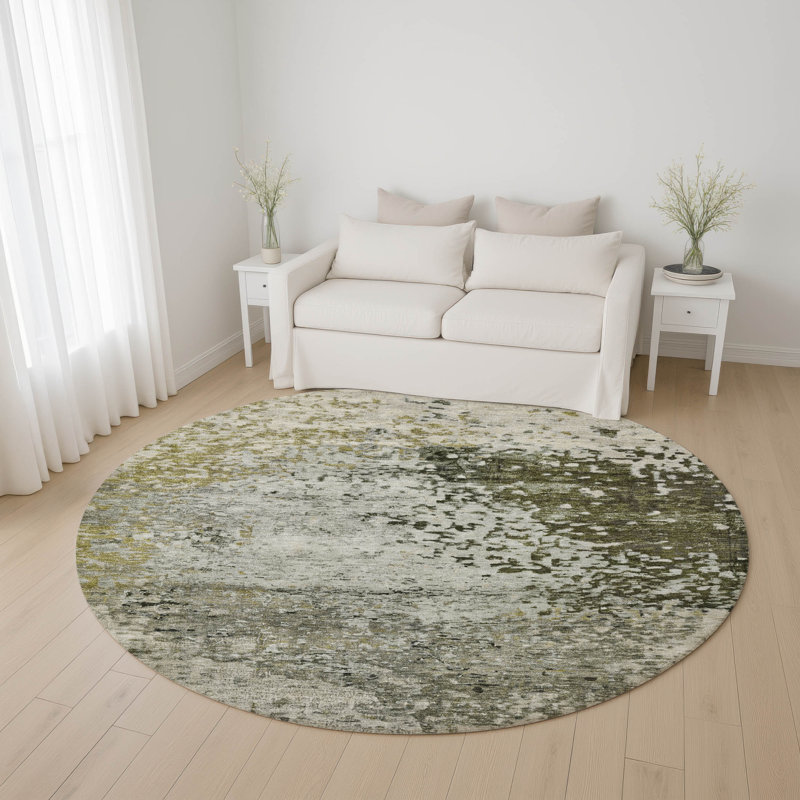 Tapis moderne de qualité supérieure lavable à la machine AMF1737, Rond 8 pi