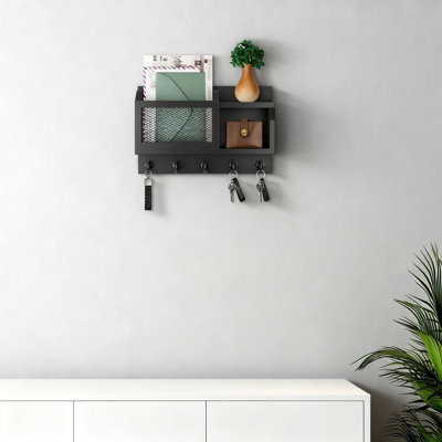 Porte-clés et organisateur de courrier Modern Farmhouse avec 5 crochets et tablette de présentation