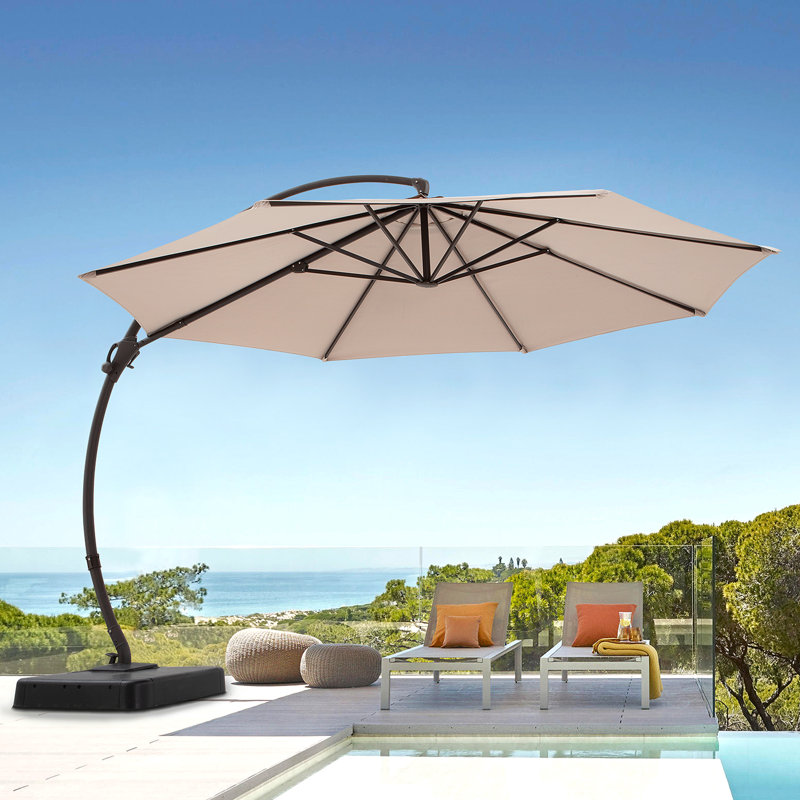 Ebonique Cantilever Umbrella with Base Included, Champagne, 106.3" H x 132" W x 132" D