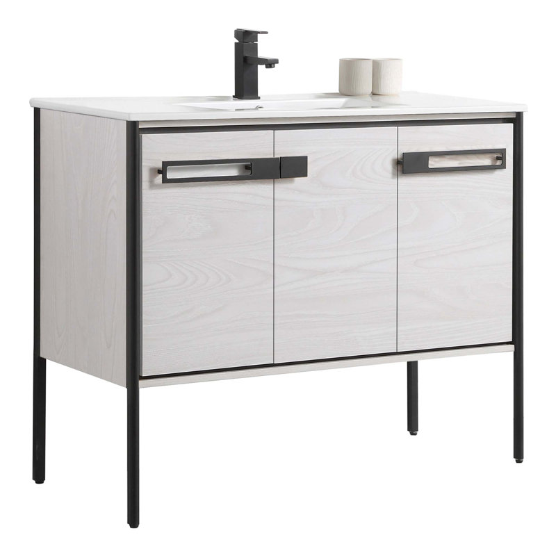 Meuble-lavabo simple 42 po, Chêne gris doux, Noir mat