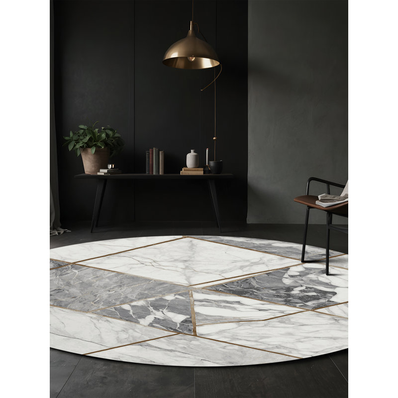 Tapis gris lavable à la machine, Rond 8 pi