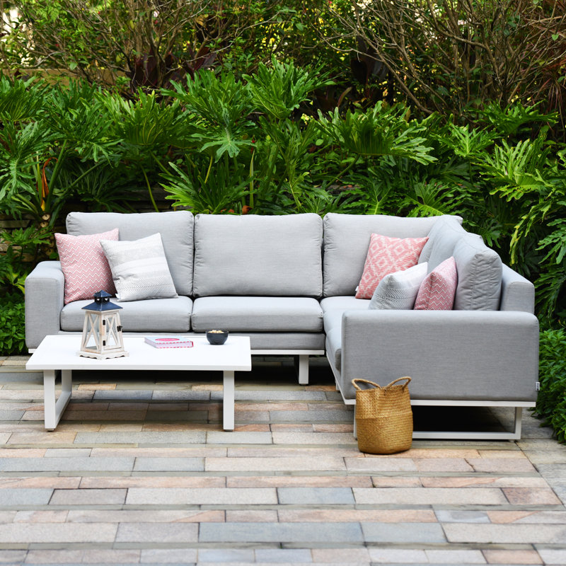 Sigismondo Outdoor Fabric Corner Group, Light Grey, White, White