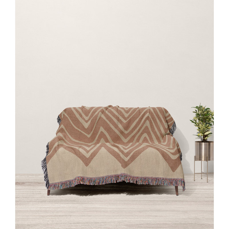 Addai Abstract Triangle Pattern Blanket Throw, Queen, Rust/Beige