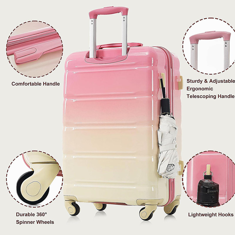Ensemble de bagages 5 pièces, 20 pouces avec port USB, valise durable en ABS avec sac de voyage, bagage rigide en ABS + PC avec roulettes