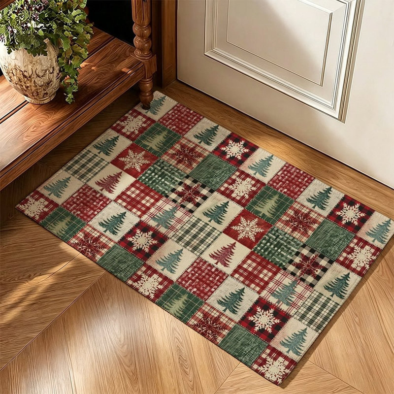 Tapis de sol en patchwork de Noël rouge et vert 120 x 80 cm