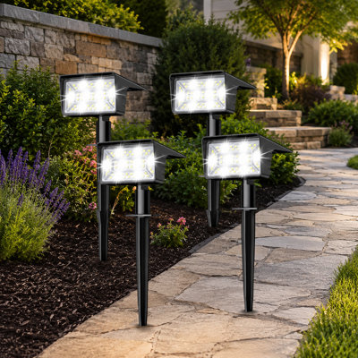 4-Pack Outdoor Solar Spotlights with 60 LEDs, 3 Lighting Modes, Automatic On/Off, IP68 Waterproof 2-in-1 Landscape Lights for Garden, Yard and Outdoor Use, Cool White