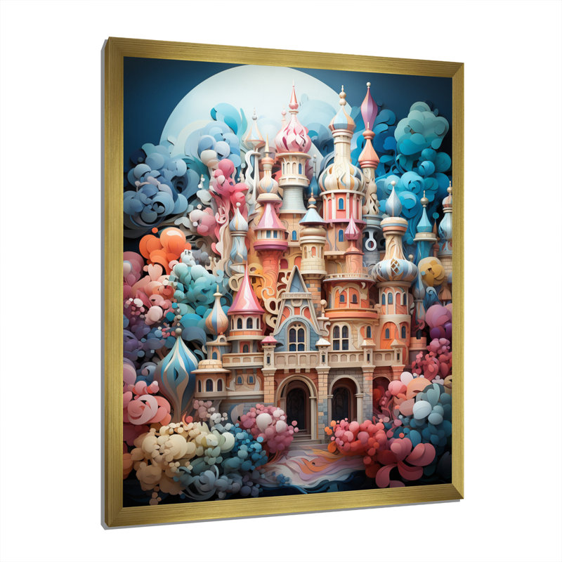 Essonne, châteaux fantaisistes, pastel I sur toile, H 20 po x l 12 po x P 1 po, Encadrement doré