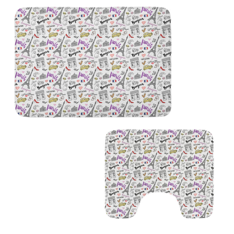  Multicolore Paris, ensemble de tapis de salle de bain 2 pièces