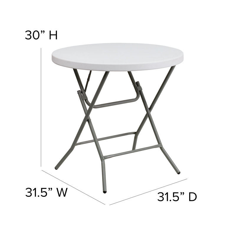 Gray Metal 31.5'' Round White Plastic Folding Table