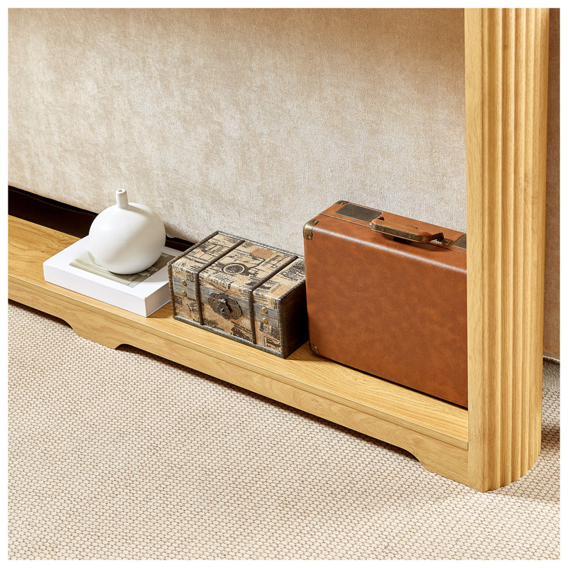 Console de 70,1 pouces à texture ondulée avec arche incurvée et table de rangement en bois aggloméré naturel, Natural