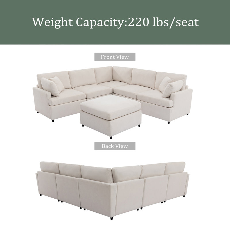 Grand canapé modulaire moderne en forme de U avec repose-pieds amovible pour le salon, Polyester beige