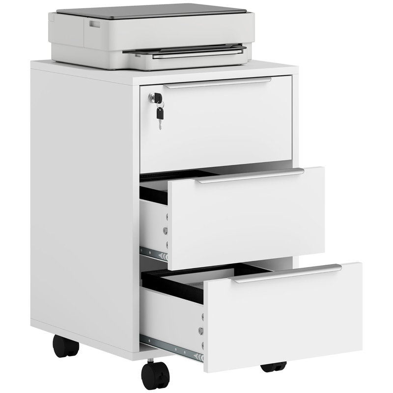 Classeur vertical avec serrure, classeur 3 tiroirs, blanc