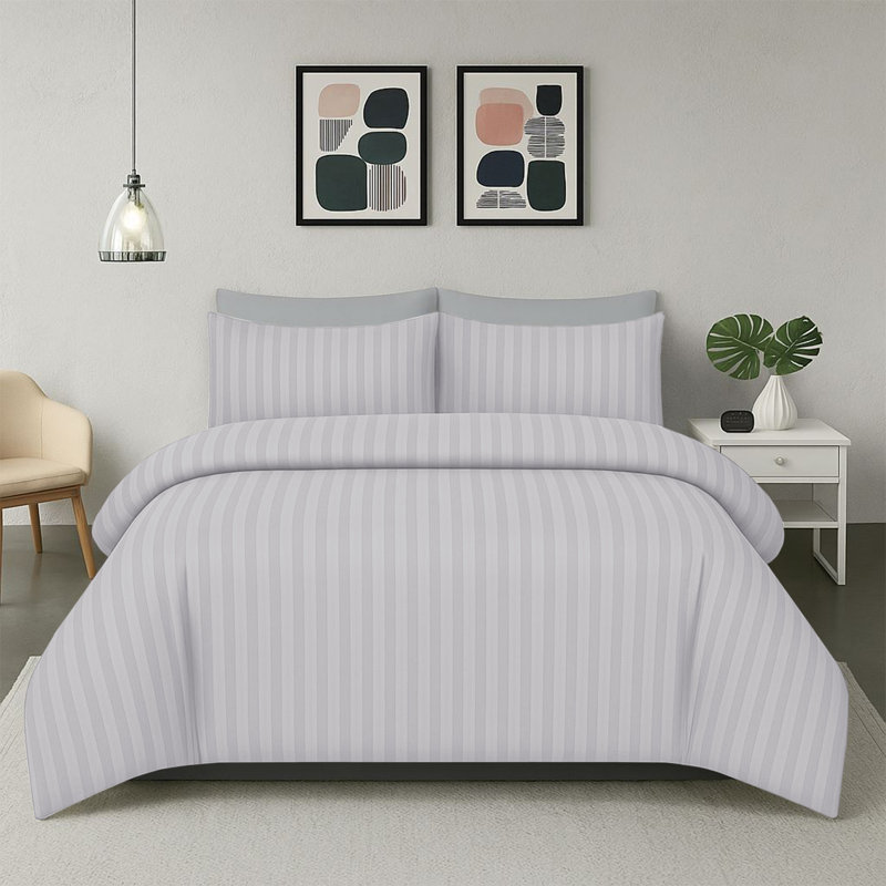 Haffa Microfiber Striped Duvet Cover Set with Pillowcases, King Duvet Cover + 2 Standard Pillowcases, White