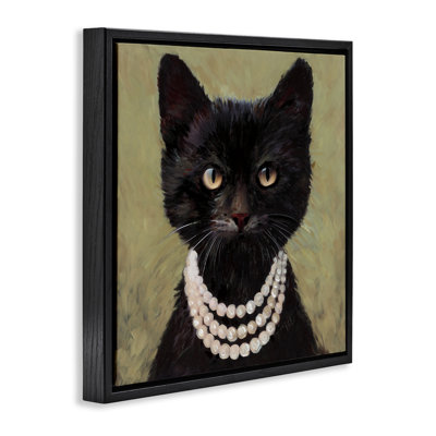 Élégant cadre de chat noir avec collier flottant, design par Wani Pasion