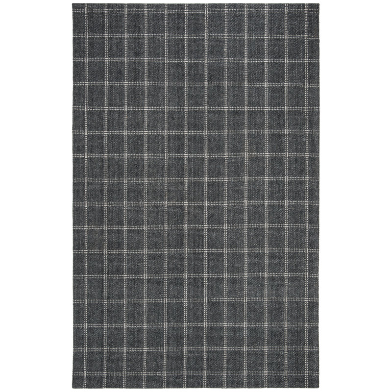 Tamworth Lauren Ralph Lauren Hand Woven Viscose/Wool Plaid Rug in Charcoal, Rectangle 9' x 12'